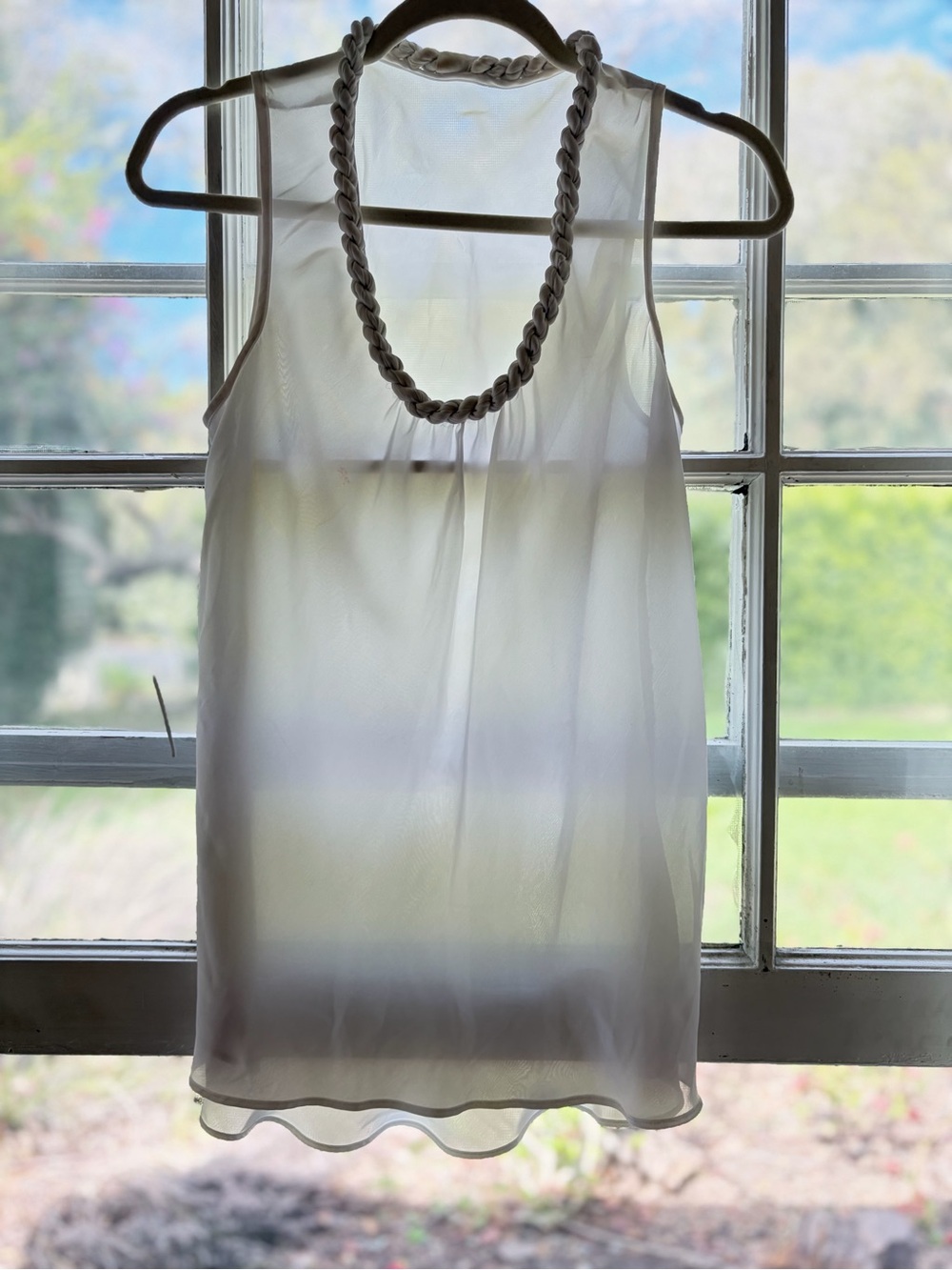 Lux Satin Sleeveless Blouse with Braided Kneckline